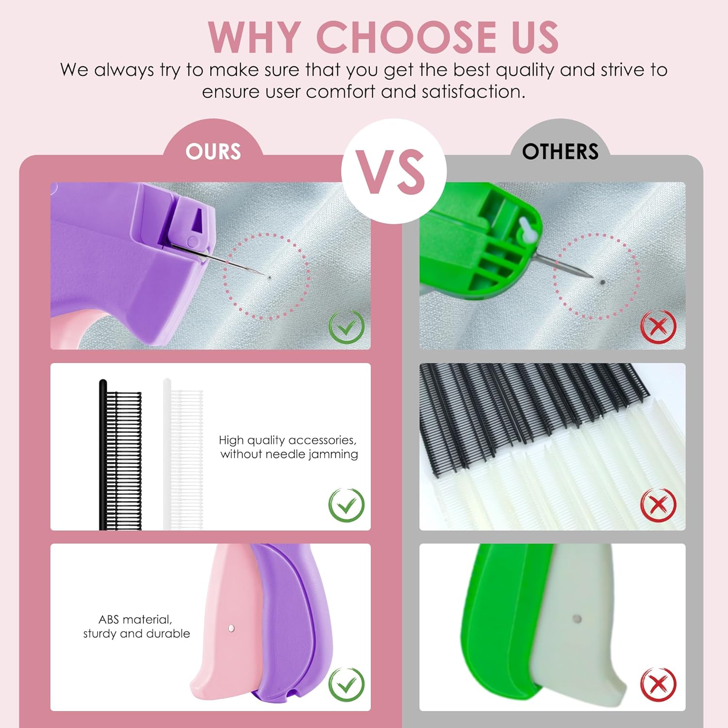 Stitch Gun for Clothes - Handheld Stitch Gun Quick Clothing Fixer - Mini Sewing Kit Micro Tagging Gun - Includes 6 Needle, 1000 Black Fasteners & 1000 White Fasteners (Purple) - Image 7