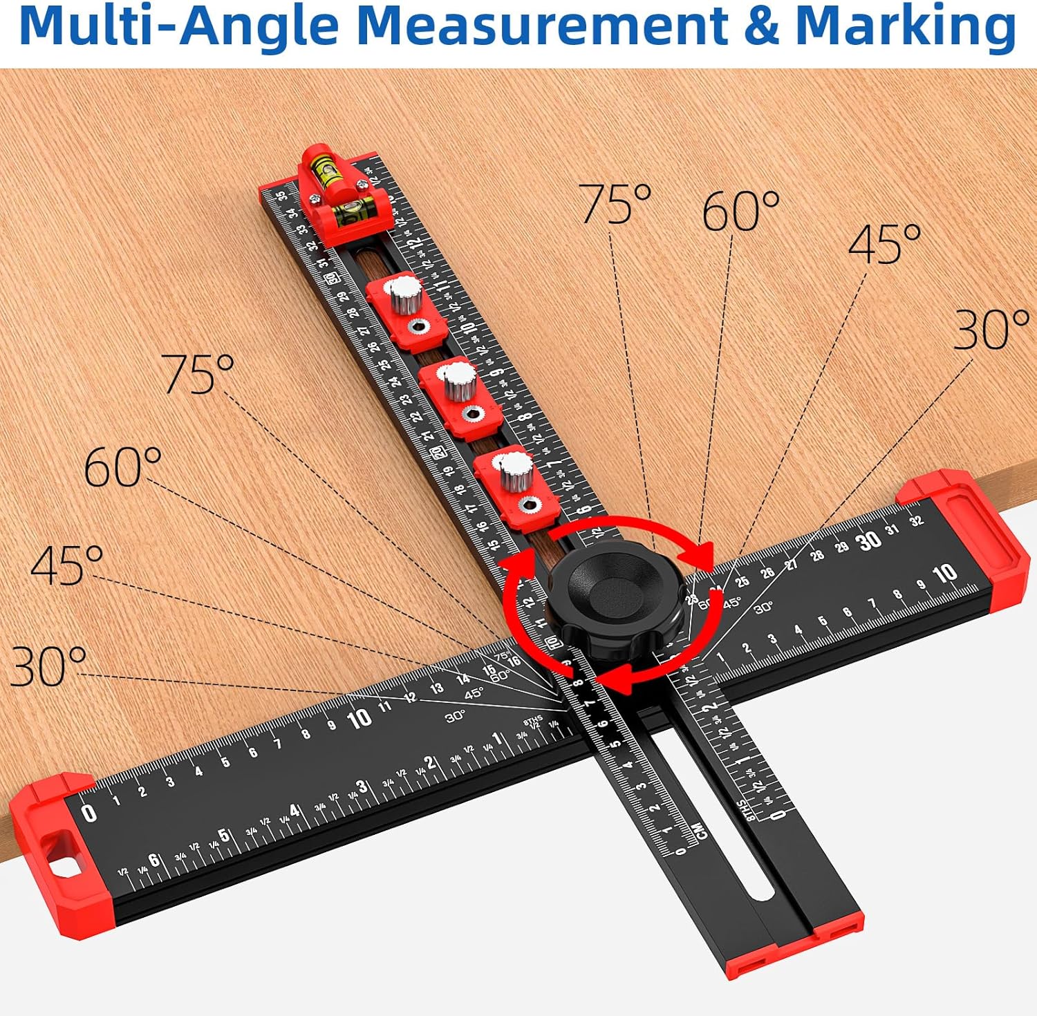T Square Ruler - Multifunctional Drilling Positioning Ruler 35cm/14in Adjustable Angle Ruler,Cabinet Hardware Jig,for Precision Hole Punching Angle Measurement and Marking,Metric and Imperial - Image 3