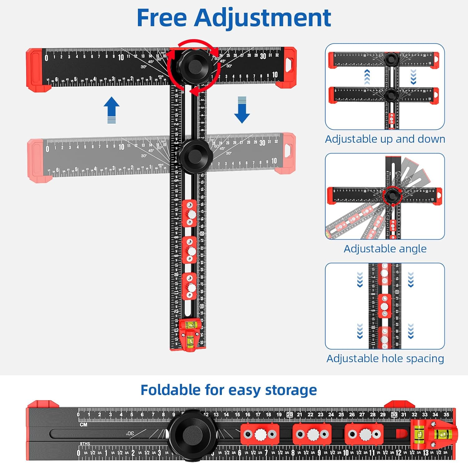 T Square Ruler - Multifunctional Drilling Positioning Ruler 35cm/14in Adjustable Angle Ruler,Cabinet Hardware Jig,for Precision Hole Punching Angle Measurement and Marking,Metric and Imperial - Image 5