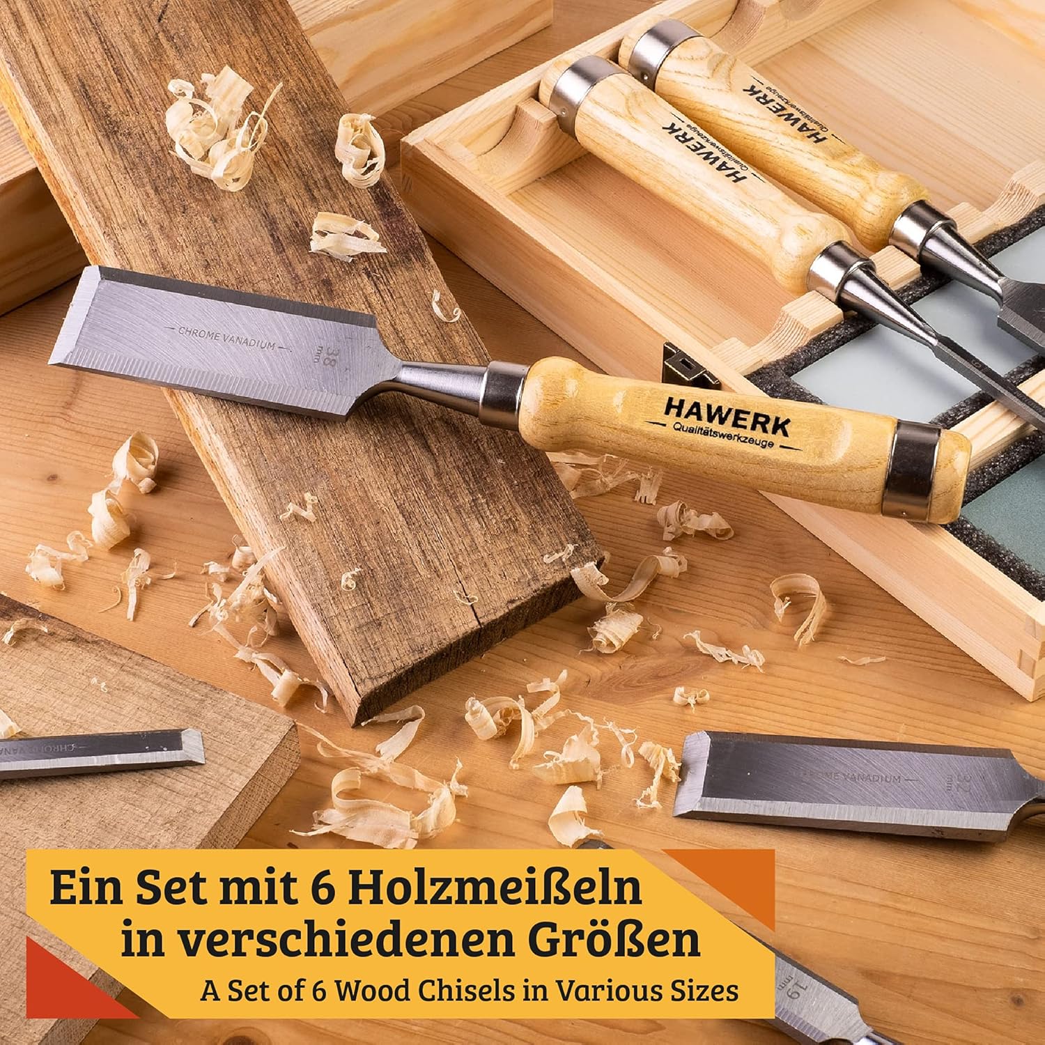 Wood Chisel Sets - Wood Carving Chisels with Premium Wooden Case - Includes 6 pcs Wood Chisels & 2 Sharpening Stones - Image 4